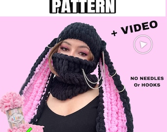 PATTERN Bunny ski mask pattern, alize puffy loop pattern, Knitted balaclava bunny mask pattern, Crochet mask pattern, video DIY tuttorial