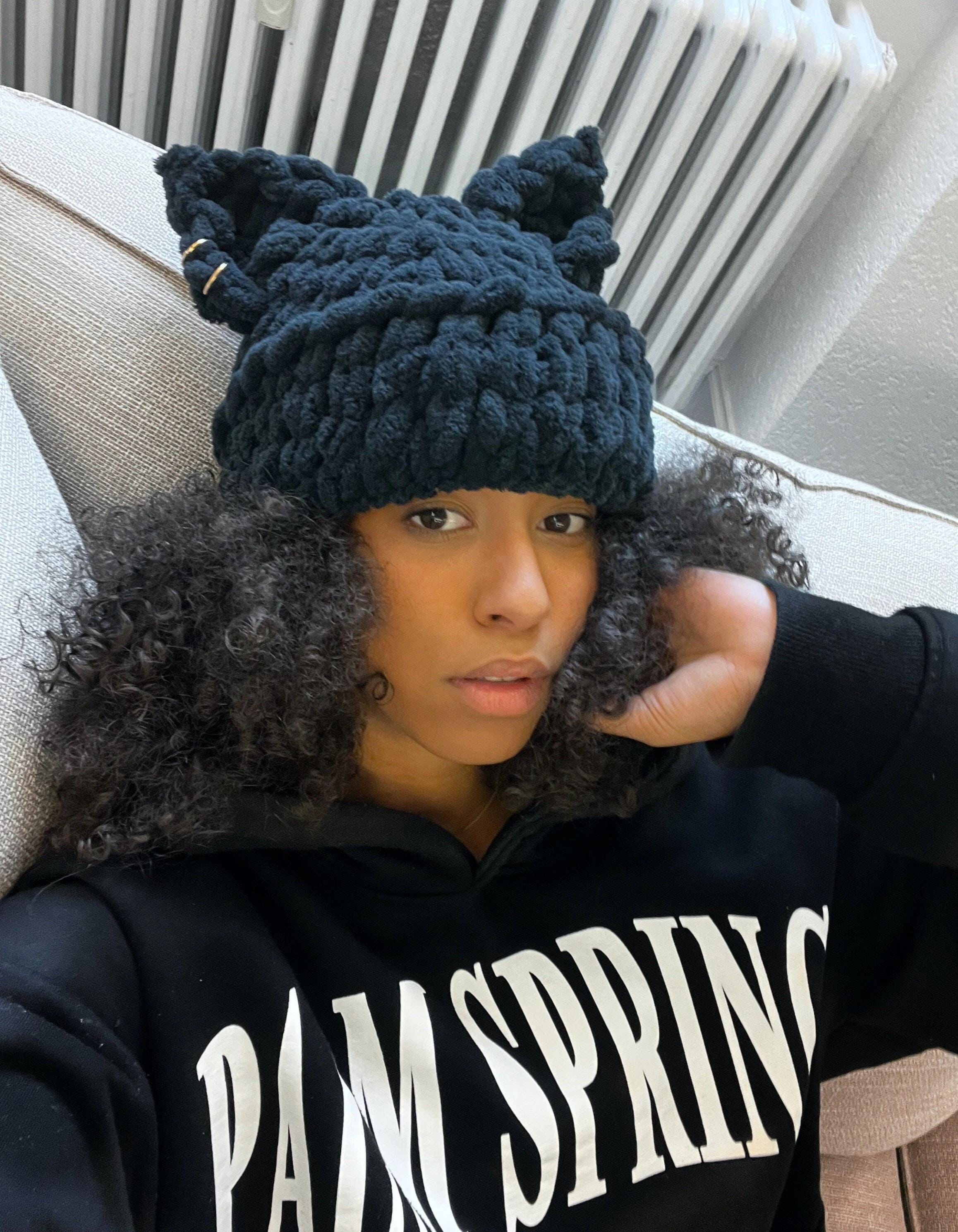 Knitted Cat Hat, Cat Ears Beanie, Winter Hat With Cat Ears, Baby Animal Hat, Festival Hat