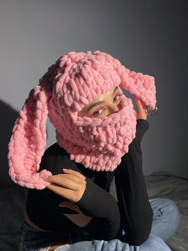 Winter Bunny Balaclava With Ears /bunny Ski Mask Hand Knitted Etsy