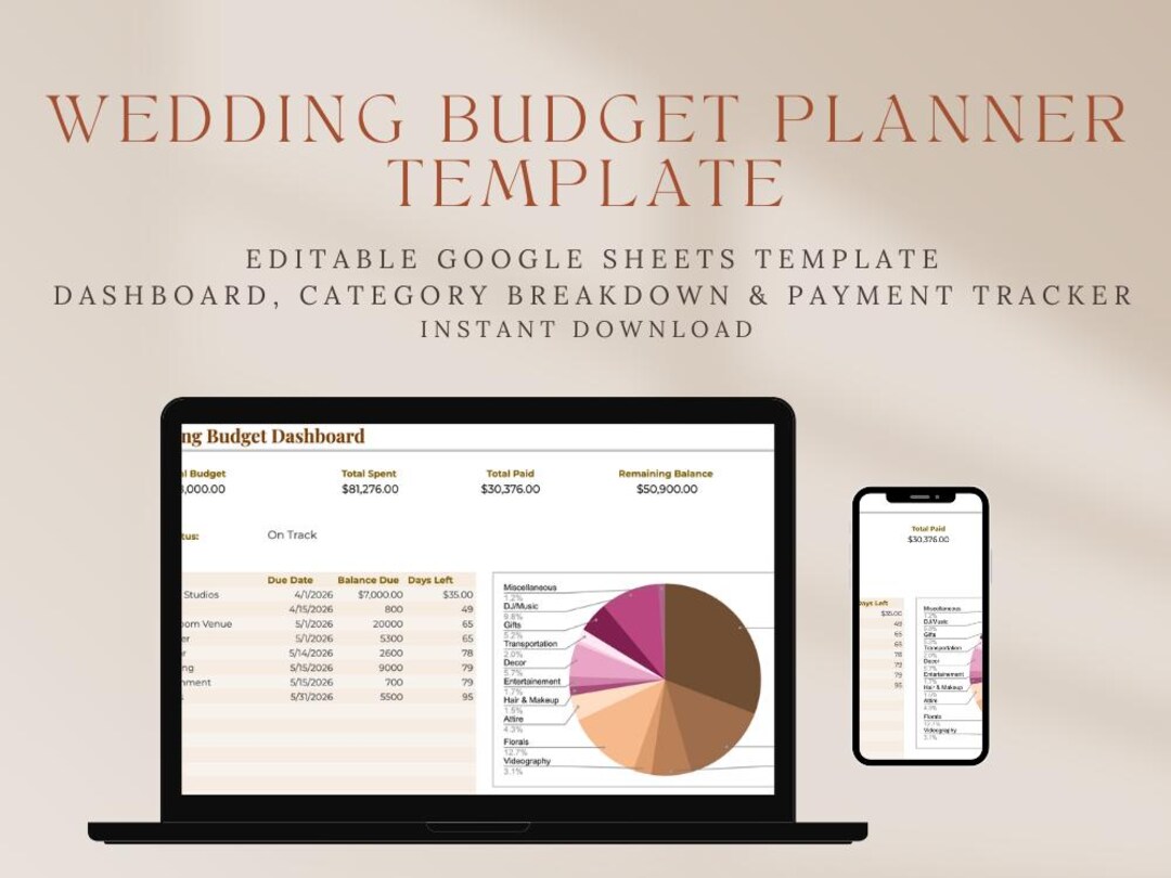 Wedding Budget Planner Google Sheets Template | Bridal Expense Tracker ...