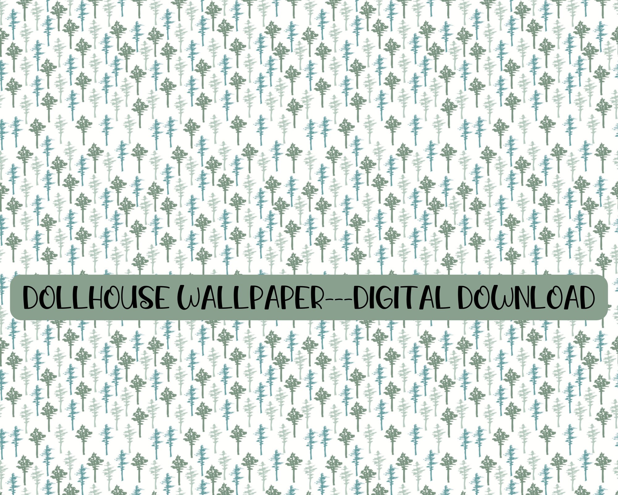 Dollhouse Wallpaper Printable, Green, Trees, Leaf, Botanical, Miniature ...