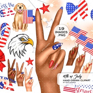 Vrouwelijke vredesteken hand PNG, 4 juli clipart, Slippers en adelaar hoofd illustraties, Hand met Amerikaanse vlag, Puppy met Amerikaanse vlag