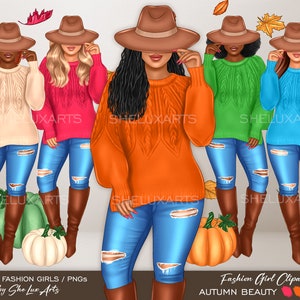 Clipart de menina de outono, clipart de outono, clipart de mulher negra, menina negra png, dia de ação de graças PNG, menina abóbora, clipart de menina de moda, clipart Boho