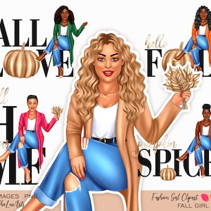 Fall girl clipart, Fashion girl clipart, Hello fall PNG, Black woman clipart, Pumpkin spice PNG, Fall clipart, Fall fashion, Autumn clipart