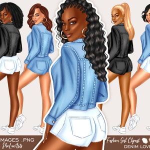 Fashion girl clipart, Black girl clipart, Denim girl clipart, Girl boss clipart, African American clipart, Black woman clipart, Hair clipart