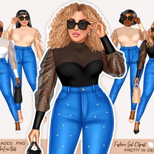 Denim girl clipart, Black woman png, Fashion clipart girl, Boss lady clipart, Black girl clipart, Black women clipart, Latin woman png
