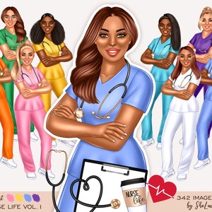 Verpleegkundige clipart, zwarte verpleegster png, zwarte verpleegster clipart, Afro-Amerikaans, Scrub illustraties, verpleegster leven, medische vrouwen, verpleegkundige clipart