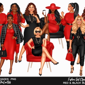 Girl boss clipart, Black girl clipart, Fashion clipart girl, Business woman clipart, Black woman clipart, Fashion clipart, Red and Black
