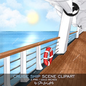 Kreuzfahrtschiff Hintergrundszene Cliparts, Boot im Ozean nautischen Hintergründen, Landschaft Scrapbook digitale Karibik Kreuzfahrt PNG Sommer Abenteuer