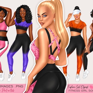 Clipart de garota fitness, clipart de garota fashion, clipart de garota curvilínea, clipart de exercício, clipart de treino, clipart de garota negra, clipart de academia