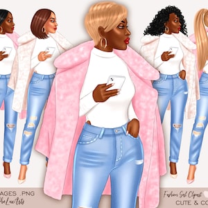 Fashion girl clipart, Black woman png, Boss lady clipart, Black girl clip art, African American, African woman png, Denim girl clipart