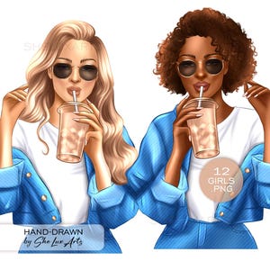 Coffee GirL PNG, Black Girl Clipart, Boss girl with coffee clipart, Fashion clipart, Woman holding coffee cup PNG