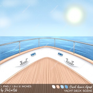 Nautische Hintergrund Szene Clipart, Sommer Clipart, Yacht Deck, tropische Szene Clipart, Ozean Hintergrund, Leben im Meer, Kreuzfahrt Schiff Clipart