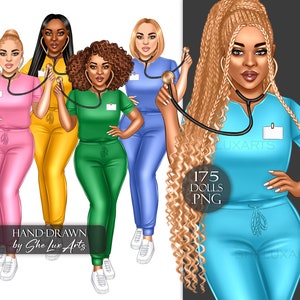 Clipart bambola infermiera, PNG infermiera nera, clip art infermieri afroamericani, immagini di dottoresse cartoon femminili, donna sanitaria medica