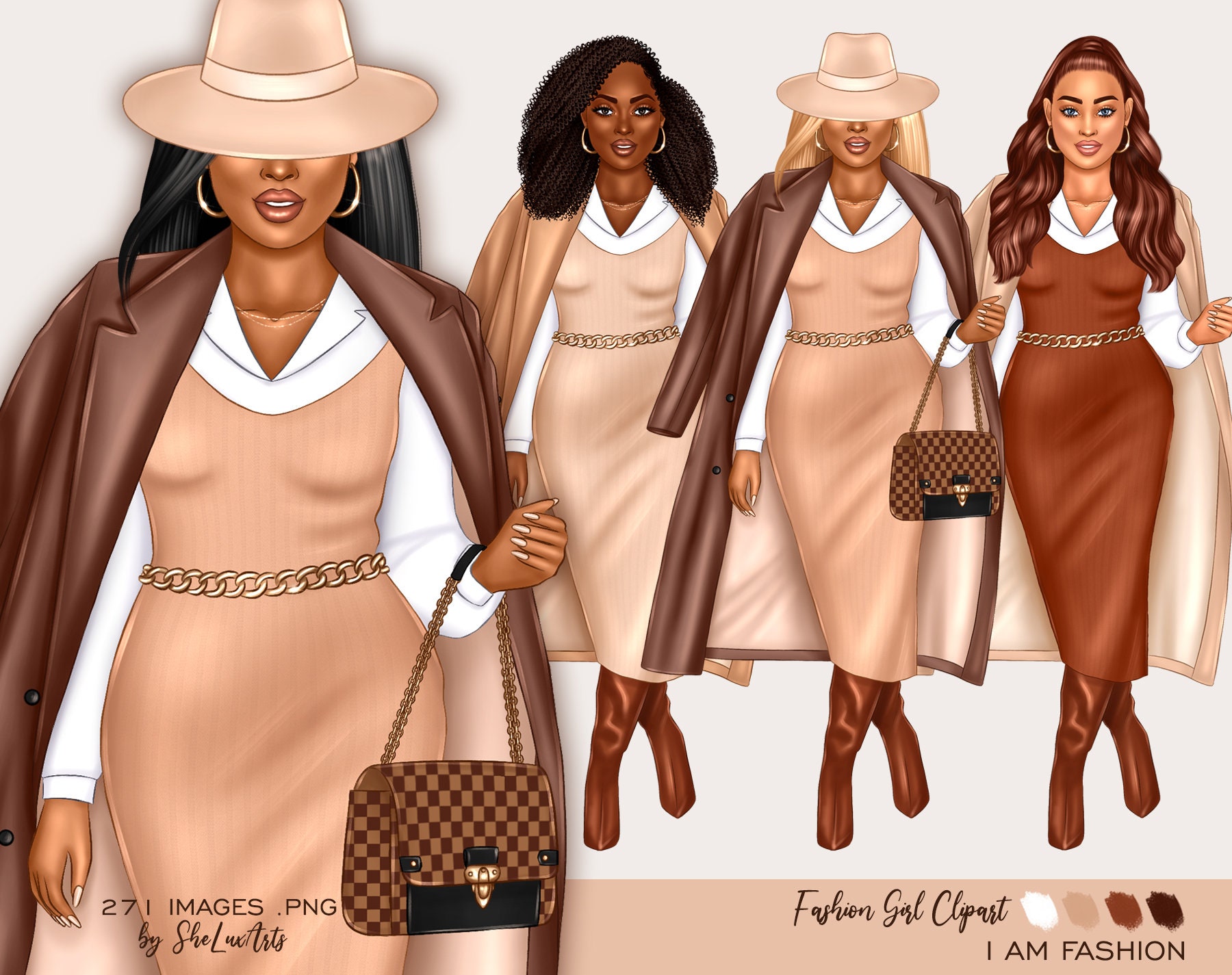 Black Women Winter Outfits Clipart PNG Graphic by mirazooze