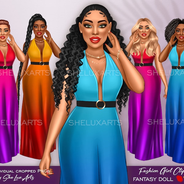 Fashion clipart, Black woman clipart, Summer girl clipart, African American, Black girl PNG, Lady in blue, Vibrant dress illustration