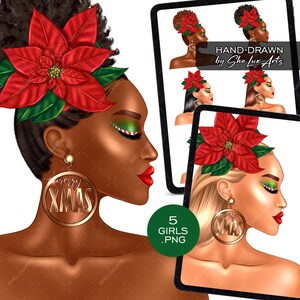 Schwarze Frau Weihnachtscliparts, Weihnachtsstern PNG Clip Art, Weihnachten Afro Mädchen Clipart, Mode Cliparts, Urlaub Babe