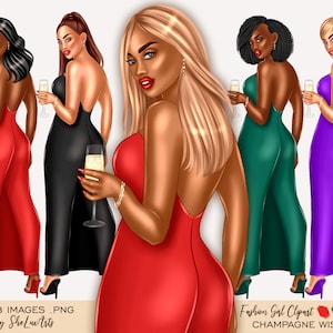 Zwarte vrouw clipart, mode clipart, vakantie clipart, Glam clipart, mode meisje clipart, zwart meisje clipart, Kerstmis meisje clipart