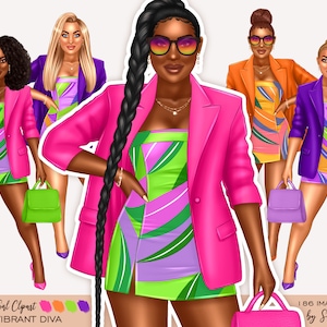 Curvy girl clipart, Fashion clipart girl, Black woman clipart, Girl boss clipart, Black girl clipart, Digital art download, Fashion clipart