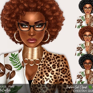 Fashion clipart girl, Black woman png, Black girl clipart, Cheetah print, Girl boss clipart, Black women clipart, Leopard print