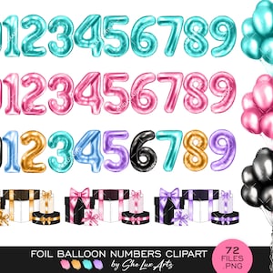 Clipart de balão de alumínio, número de balão png, clipart de balões de número de aniversário, clipart de balão rosa preto roxo azul dourado