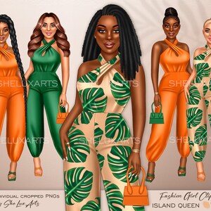 Summer clipart, Black woman clipart, Tropical girl clipart bundle, Fashion clipart girl, African American, Vacation women PNG, Black girl
