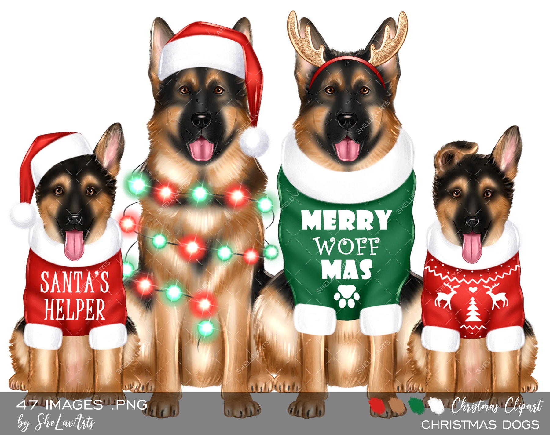 Christmas German Shepherd Clipart