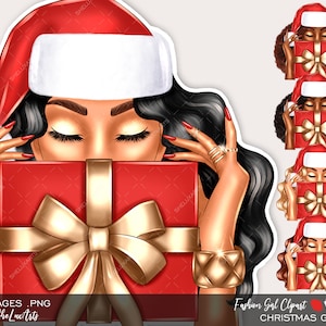 Kerst clipart, zwarte meid PNG, zwarte vrouw clipart, mode kerst, Afro-Amerikaanse kerst, kerst vrouw clipart
