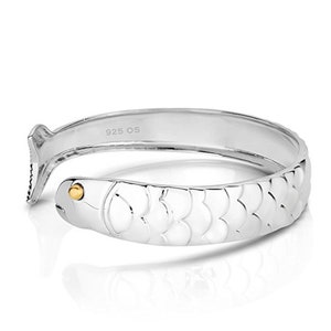 Cape Cod 925 Sterling Silver and 14K Gold Plated Cod Fish Cuff Bangle Bracelet Premium Edition