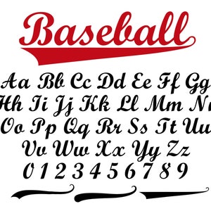 Carattere di baseball con carattere di baseball di coda TTF SVG PNG e code di testo Carattere di script di baseball Carattere di softball Carattere di baseball Cricut Baseball Logo Font