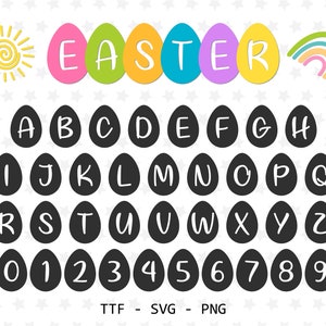 Fuente de Pascua Huevos de Pascua Fuente de Pascua TTF SVG PNG Fuente de Conejo de Pascua Feliz Fuente de Pascua Fuente de Pascua para Cricut Silhouette Writing Font