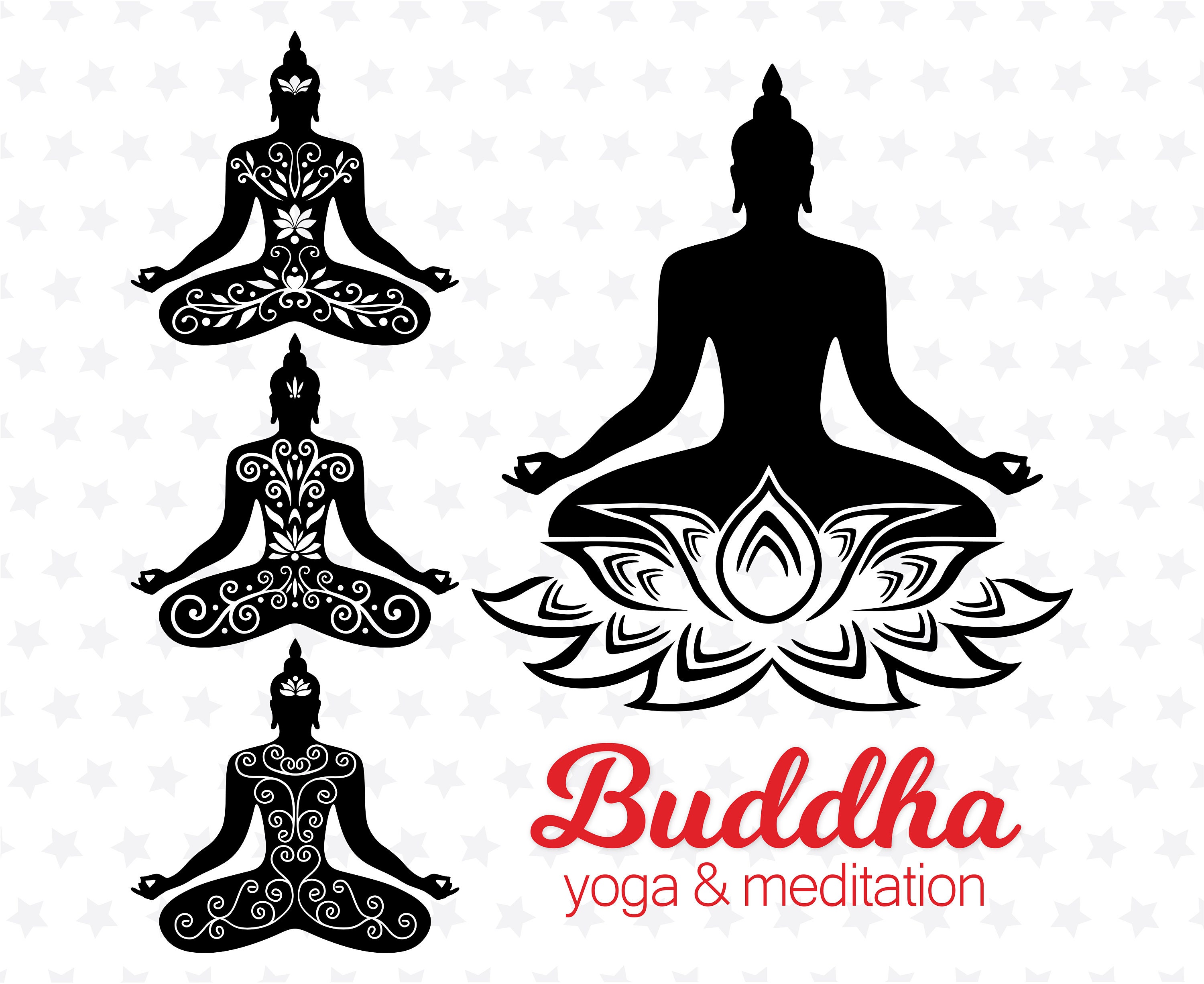 set of 5 buddha bundle quotes mandala yoga svg cut file