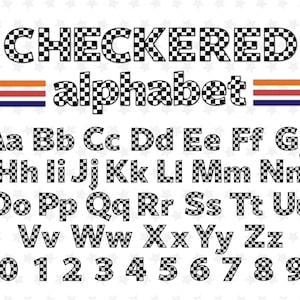 Karierte Buchstaben Schriftart TTF SVG PNG für Cricut Silhouette Glowforge Checkered Monogram Racing Schriftart Motorsport Schriftart
