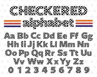 Checkered Letters Font TTF SVG PNG for Cricut Silhouette Glowforge Checkered Monogram Racing font Motorsport Font