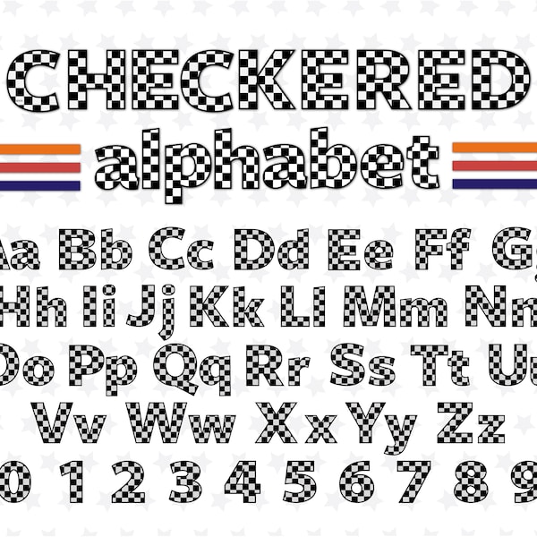 Checkered Letters Font TTF SVG PNG for Cricut Silhouette Glowforge Checkered Monogram Racing font Motorsport Font