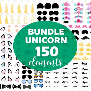 Licorne SVG fichiers Licorne visage Licorne tête Licorne cheveux bouclés Licorne cornes svg Licorne oreilles svg Licorne yeux svg Licorne Cricut Silhouette