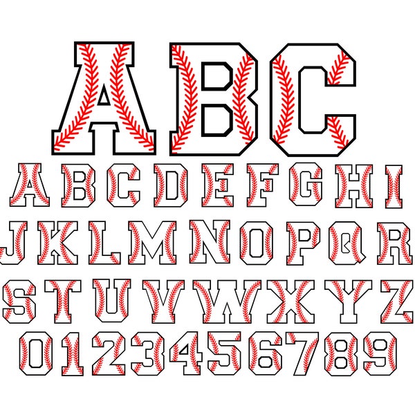 Baseball Font With Stiches Baseball Letters Stiches SVG DXF Files Baseball Font Cricut Silhouette Softball Font Sport Font Baseball Alphabet