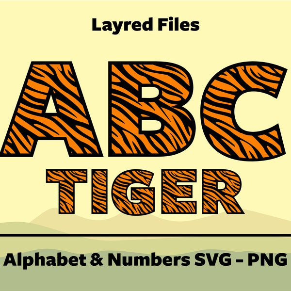 Tiger Schrift Animal Font Safari Schrift Tiger Print Font Tiger Streifen Alphabet Buchstaben Tiger Schrift SVG PNG DXF Dateien für Cricut & Silhouette