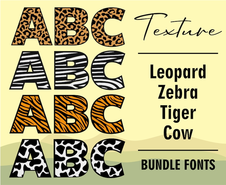 Animal Fonts Bundle SVG PNG Files Leopard Font Cow Font Tiger Font ...
