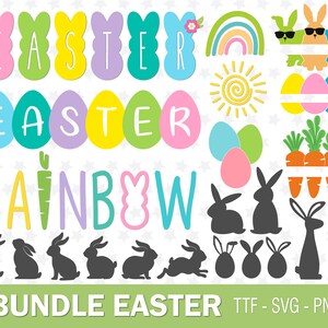 Fonte de Páscoa Monograma de Páscoa Fonte de Páscoa TTF SVG PNG Fonte de Páscoa feliz Arquivos svg de Páscoa para Cricut & Silhouette Easter Bunny Font Kids Font