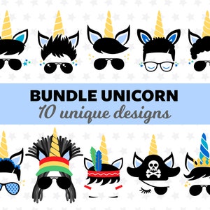 Unicórnio SVG PNG Pacote Unicórnio Cabeça Unicórnio Menino Unicórnio Aniversário Unicórnio Rosto Unicórnio svg Para Cricut Silhueta Unicórnio Corte Cabelo Encaracolado