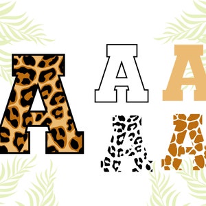 Puede incluir: Cuatro versiones diferentes de la letra A, cada una con un patr&oacute;n diferente. La primera A es un contorno negro con un estampado de leopardo en el interior. La segunda A es un contorno blanco. La tercera A es de color naranja s&oacute;lido. La cuarta A es un contorno negro con un estampado de jirafa en el interior.