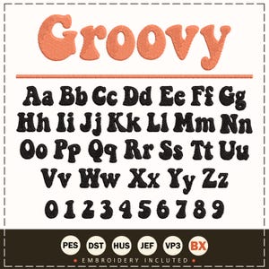 Groovy Embroidery Letters Groovy Embroidery Font Groovy Machine Embroidery Font Groovy Letter Embroidery Groovy BX Pes Hus Jef Dst Vp3