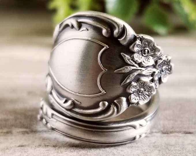 Wild Rose Sterling Silver Ring, Adjustable Silver Rosa Canina Flower Ring, Handmade Sterling Floral Ring, Antique Floral Spoon Ring, 1672
