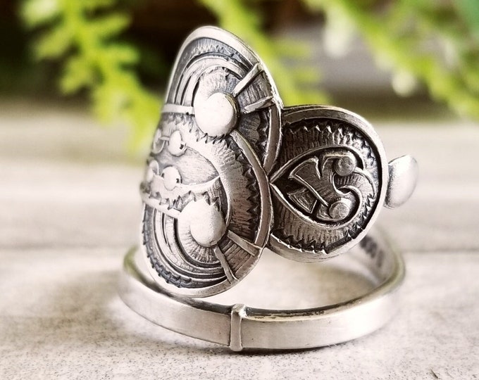 Norse Viking Wrap Ring, Norse Sterling Silver Ring, Scandinavian Ring, Celtic Weave Ring, Silver Flourish Ring, Art Nouveau Spoon Ring, 843B