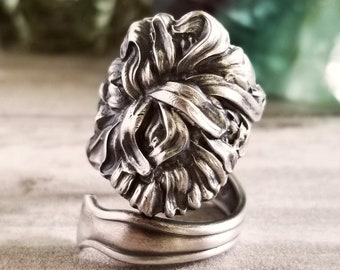 Chrysanthemum Sterling Silver Ring, Art Nouveau Kiko Ring, Antique Mum Flower Ring, Chrysanths Flower Ring, Floral Spoon Jewelry, 1383
