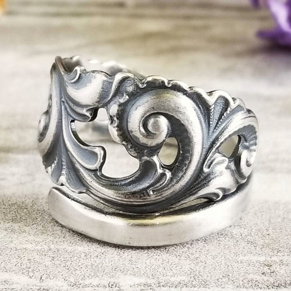 Sterling Swirl Ring, Scandinavian Silver Ring, Scroll Spoon Ring, Vintage Swirl Ring, Silver Flourish Ring, Art Nouveau Spoon Ring Gift, 858