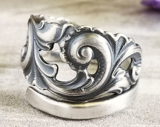 Sterling Swirl Ring, Scandinavian Silver Ring, Scroll Spoon Ring, Vintage Swirl Ring, Silver Flourish Ring, Art Nouveau Spoon Ring Gift, 858