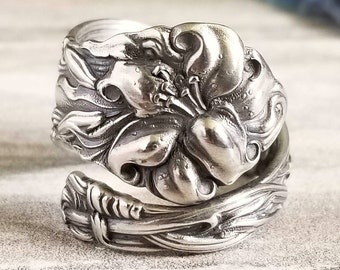 Silver Tiger Lily Ring, Sterling Silver Spoon Ring, Stargazer Lily, Frontenac Victorian Era Floral Ring, Gift For Her, Unique Gift, 173B