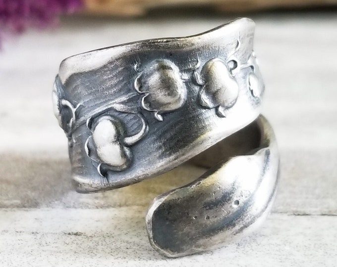 Small Lily of the Valley Spoon Ring, Sterling Silver Spoon Ring, Vintage Floral Lily Ring, Antique Silver Flower Spoon Ring, 222V